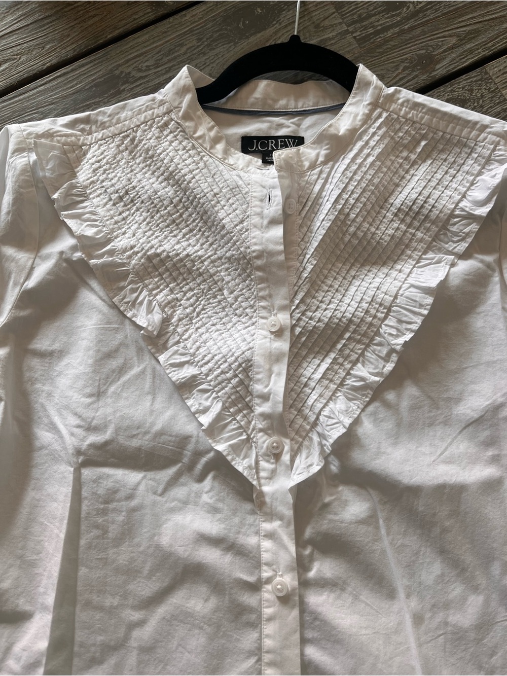 J. Crew white Ruffled Bib Button-Up Shirt, size 12. - Picture 3 of 6